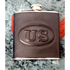 Handmade Leather Bound 6oz Flask US Logo  Design in Black